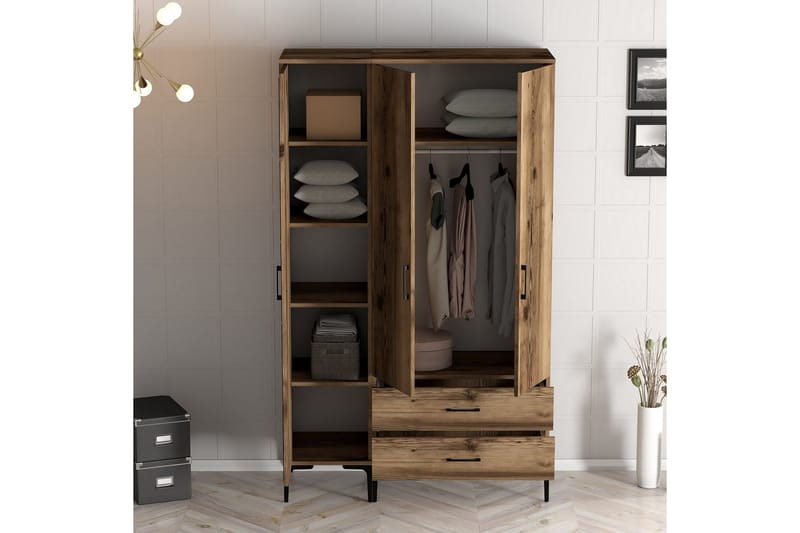 Kumsal Garderob 120 cm - Valnöt - Förvaring - Klädförvaring - Garderob & garderobssystem