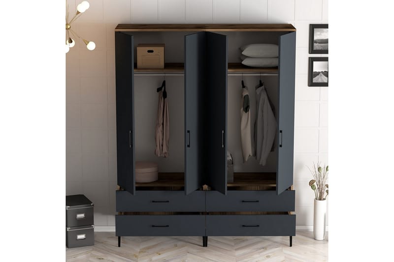 Kumsal Garderob 160 cm - Antracit - Förvaring - Klädförvaring - Garderob & garderobssystem