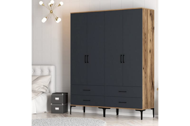 Kumsal Garderob 160 cm - Antracit - Förvaring - Klädförvaring - Garderob & garderobssystem