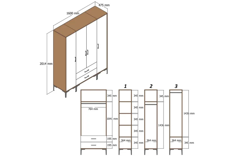 Kumsal Garderob 160 cm i Målat Trä - Vit - Förvaring - Klädförvaring - Garderob & garderobssystem