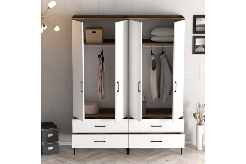 Kumsal Garderob 160 cm i Trä - Vit - Förvaring - Klädförvaring - Garderob & garderobssystem