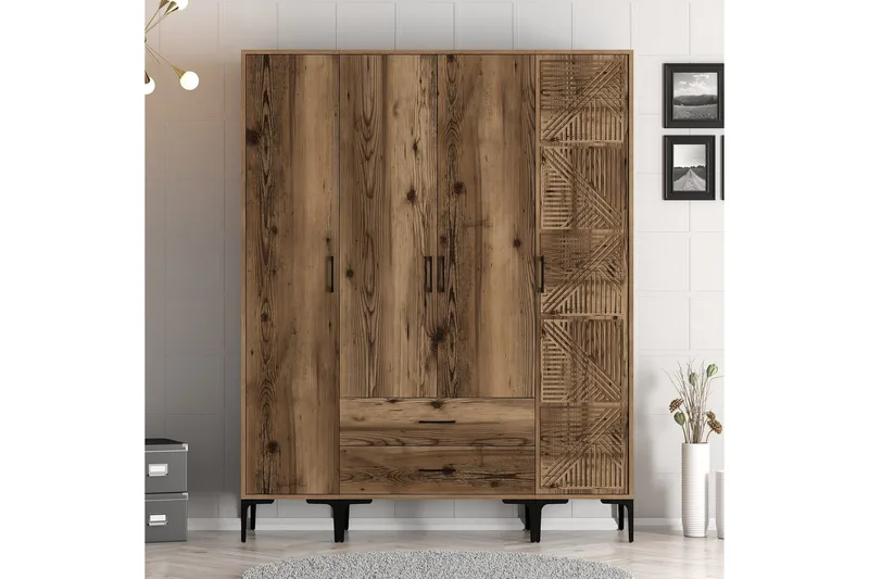 Kumsal Garderob 160 cm i Valnötsutseende, Brun