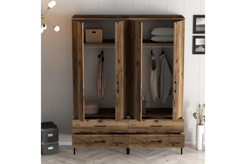 Kumsal Garderob 160 cm - Valnöt - Förvaring - Klädförvaring - Garderob & garderobssystem