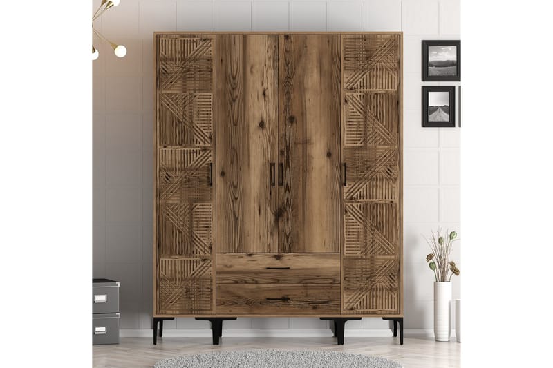 Kumsal Garderob 160 cm - Valnöt - Förvaring - Klädförvaring - Garderob & garderobssystem