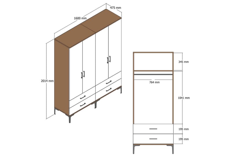 Kumsal Garderob 160 cm - Valnöt - Förvaring - Klädförvaring - Garderob & garderobssystem