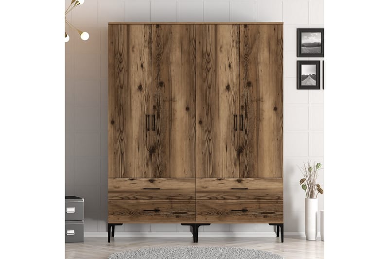 Kumsal Garderob 160 cm - Valnöt - Förvaring - Klädförvaring - Garderob & garderobssystem