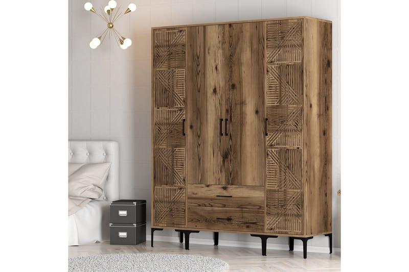 Kumsal Garderob 160 cm - Valnöt - Förvaring - Klädförvaring - Garderob & garderobssystem