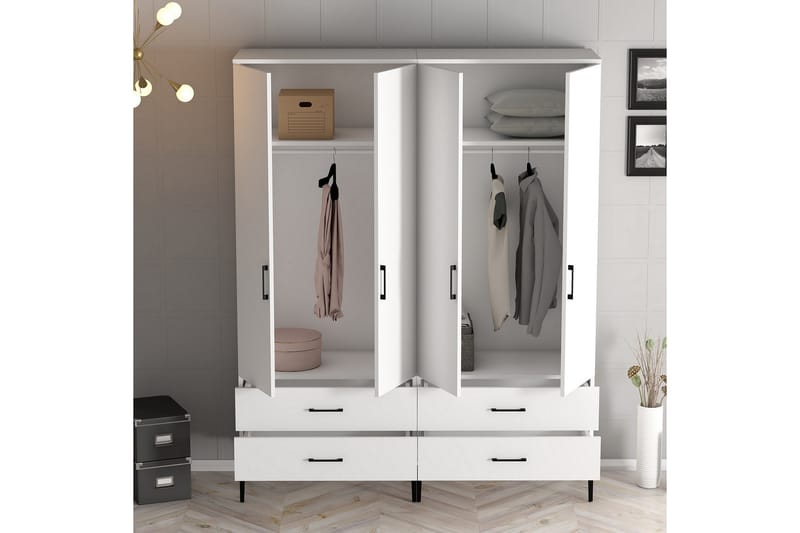Kumsal Garderob 160 cm - Vit - Förvaring - Klädförvaring - Garderob & garderobssystem