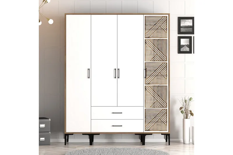 Kumsal Garderob 160 cm - Vit/Brun - Förvaring - Klädförvaring - Garderob & garderobssystem