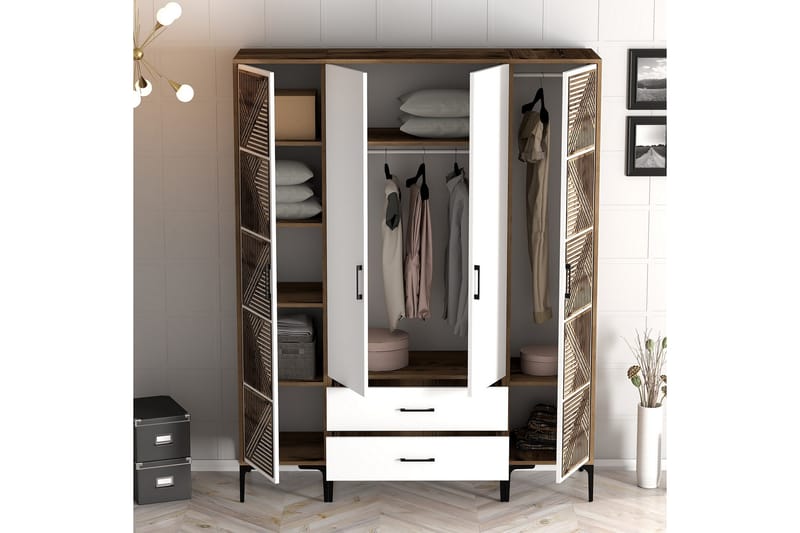Kumsal Garderob 160 cm - Vit/Brun - Förvaring - Klädförvaring - Garderob & garderobssystem