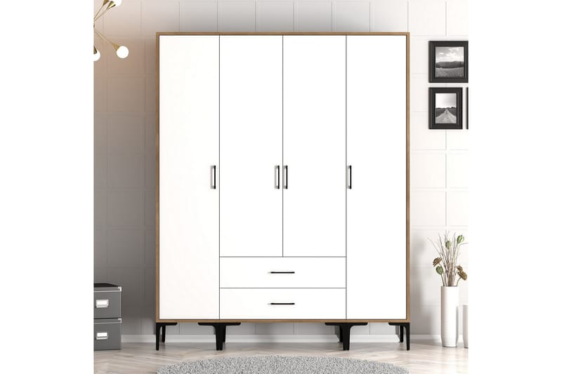 Kumsal Garderob 160 cm - Vit/Brun - Förvaring - Klädförvaring - Garderob & garderobssystem