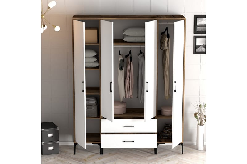Kumsal Garderob 160 cm - Vit/Brun - Förvaring - Klädförvaring - Garderob & garderobssystem