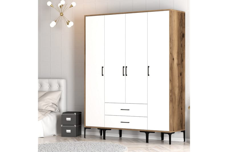 Kumsal Garderob 160 cm - Vit/Brun - Förvaring - Klädförvaring - Garderob & garderobssystem