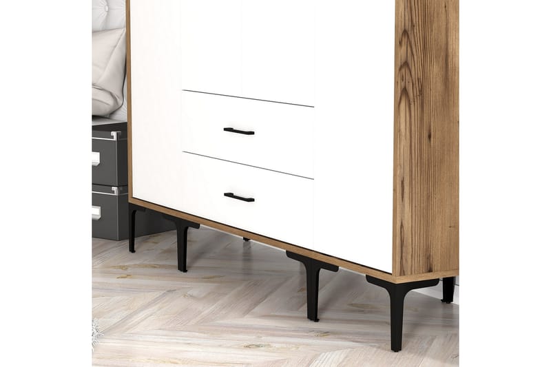 Kumsal Garderob 160 cm - Vit/Brun - Förvaring - Klädförvaring - Garderob & garderobssystem