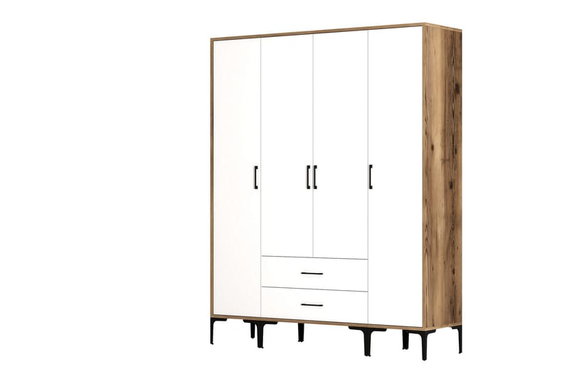 Kumsal Garderob 160 cm - Vit/Brun - Förvaring - Klädförvaring - Garderob & garderobssystem