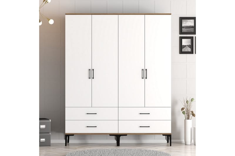 Kumsal Garderob 160 cm - Vit/Brun - Förvaring - Klädförvaring - Garderob & garderobssystem