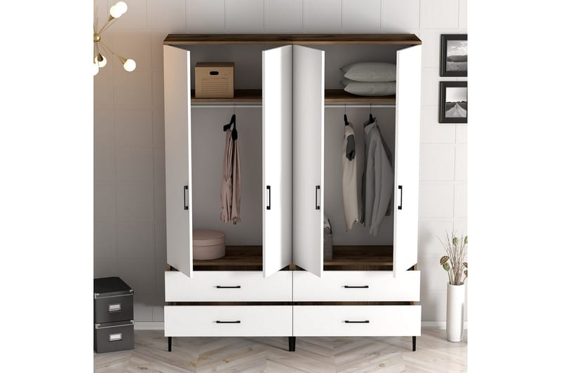 Kumsal Garderob 160 cm - Vit/Brun - Förvaring - Klädförvaring - Garderob & garderobssystem