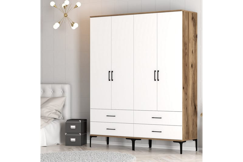Kumsal Garderob 160 cm - Vit/Brun - Förvaring - Klädförvaring - Garderob & garderobssystem