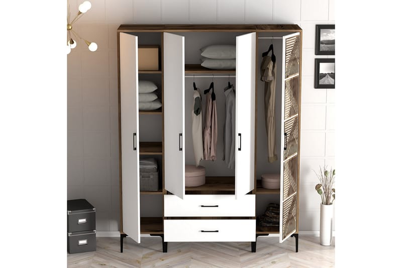 Kumsal Garderob 160 cm - Vit/Brun - Förvaring - Klädförvaring - Garderob & garderobssystem