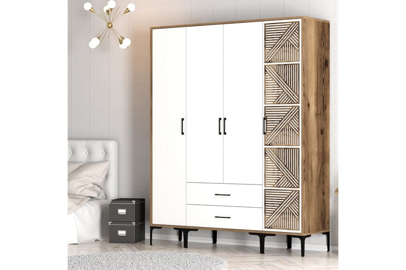 Kumsal Garderob 160 cm - Vit/Brun - Förvaring - Klädförvaring - Garderob & garderobssystem