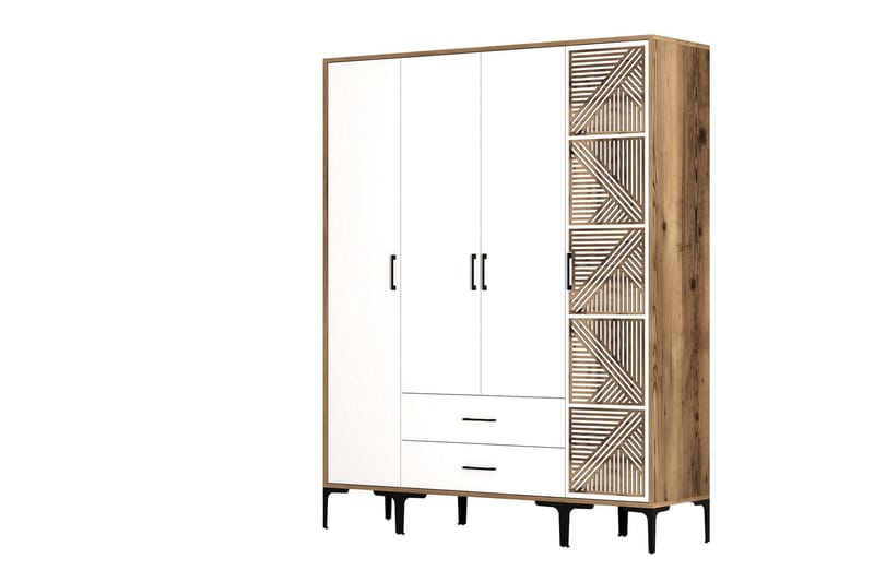 Kumsal Garderob 160 cm - Vit/Brun - Förvaring - Klädförvaring - Garderob & garderobssystem