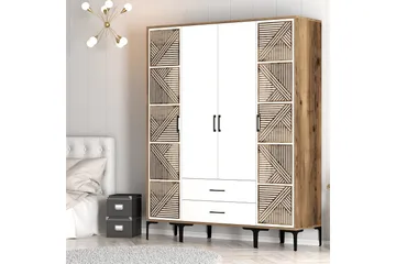 Kumsal Garderob 160 cm - Vit/Brun - Förvaring - Klädförvaring - Garderob & garderobssystem