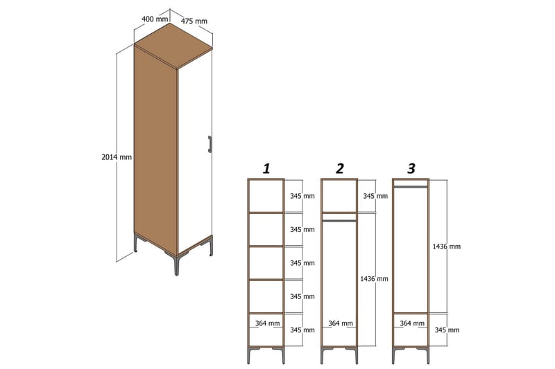 Kumsal Garderob 40 cm - Valnöt/Vit - Förvaring - Klädförvaring - Garderob & garderobssystem
