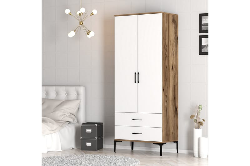 Kumsal Garderob 80 cm - Brun/Vit - Förvaring - Klädförvaring - Garderob & garderobssystem