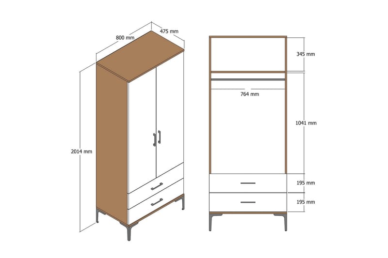 Kumsal Garderob 80 cm - Valnöt - Förvaring - Klädförvaring - Garderob & garderobssystem