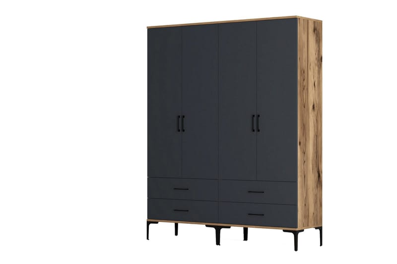 Kumsal Garderob med Lådor 160 cm i Trä - Grå - Förvaring - Klädförvaring - Garderob & garderobssystem