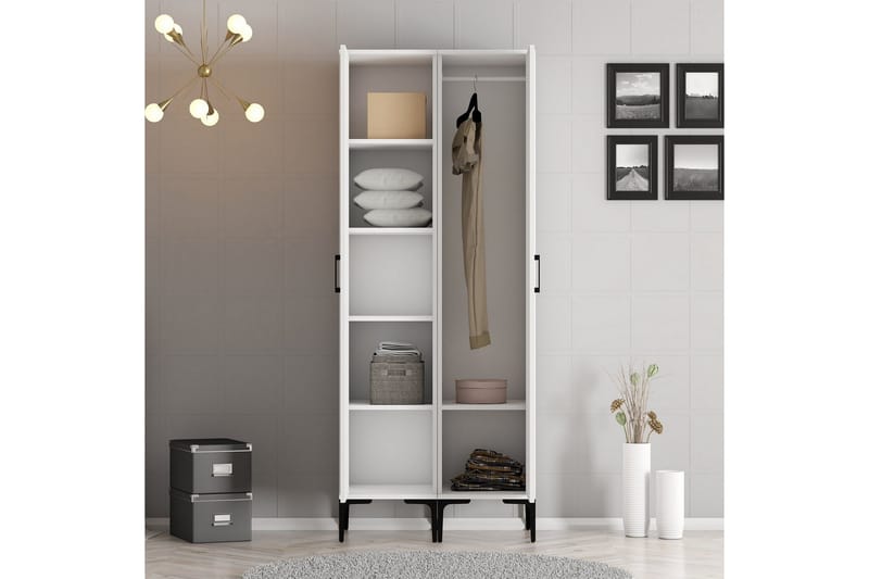 Kumsal Garderob med Spegel 80 cm i Trä - Vit - Förvaring - Klädförvaring - Garderob & garderobssystem