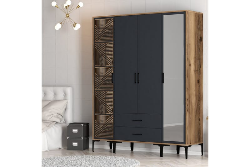 Kumsal Garderob med Spegel - Antracit - Förvaring - Klädförvaring - Garderob & garderobssystem