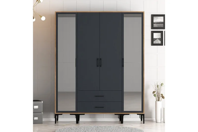 Kumsal Garderob med Spegel - Antracit - Förvaring - Klädförvaring - Garderob & garderobssystem