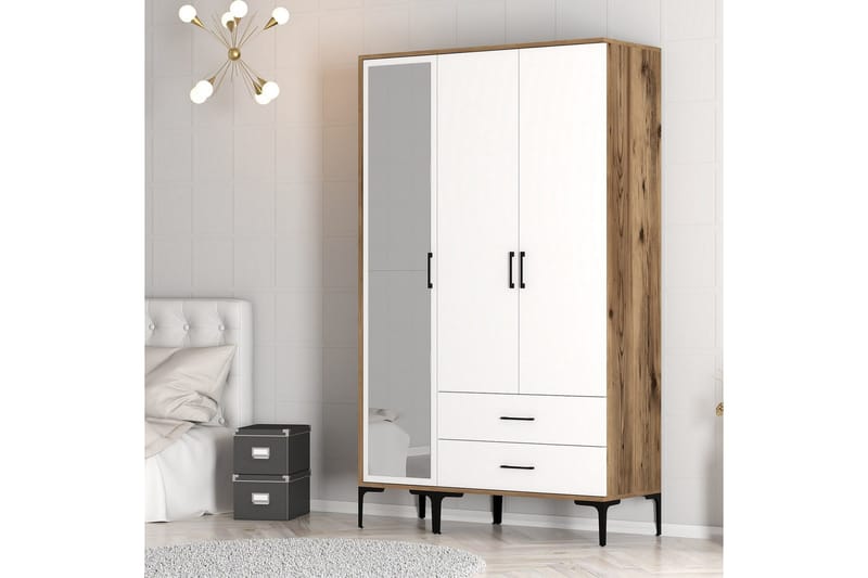 Kumsal Garderob med Spegel - Brun/Vit - Förvaring - Klädförvaring - Garderob & garderobssystem