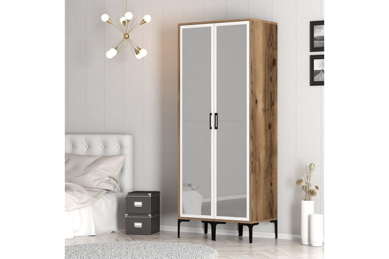 Kumsal Garderob med Spegel - Brun/Vit - Förvaring - Klädförvaring - Garderob & garderobssystem