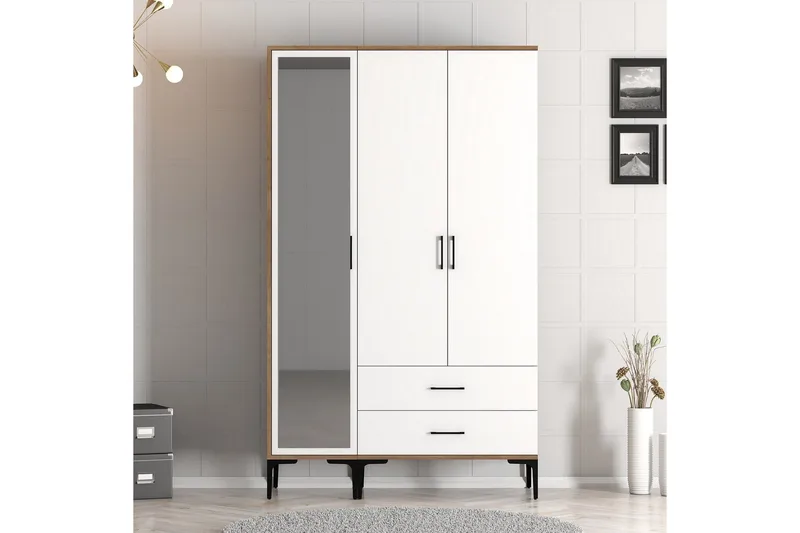 Kumsal Garderob med Spegel, Brun/Vit