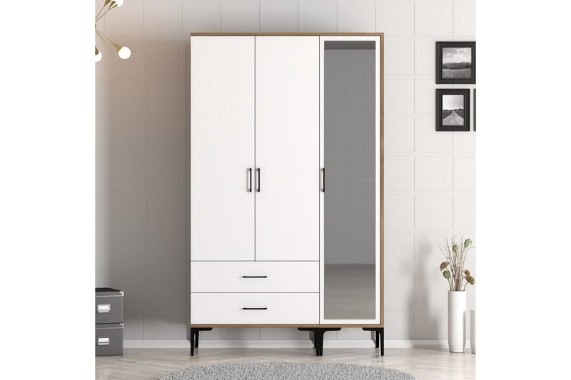 Kumsal Garderob med Spegel - Brun/Vit - Förvaring - Klädförvaring - Garderob & garderobssystem