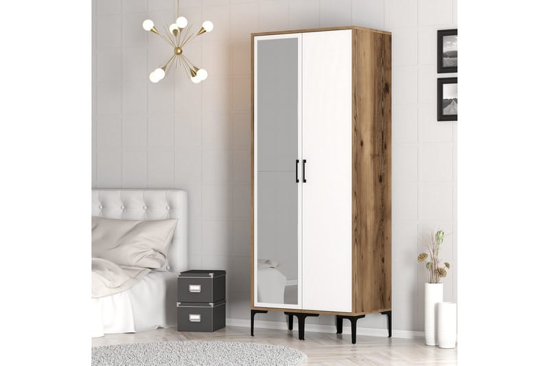 Kumsal Garderob med Spegel - Brun/Vit - Förvaring - Klädförvaring - Garderob & garderobssystem