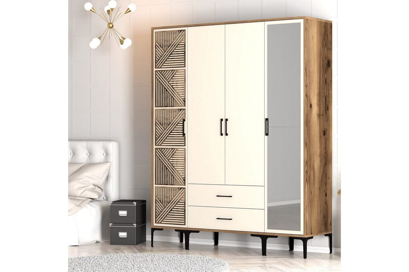 Kumsal Garderob med Spegel - Cream - Förvaring - Klädförvaring - Garderob & garderobssystem