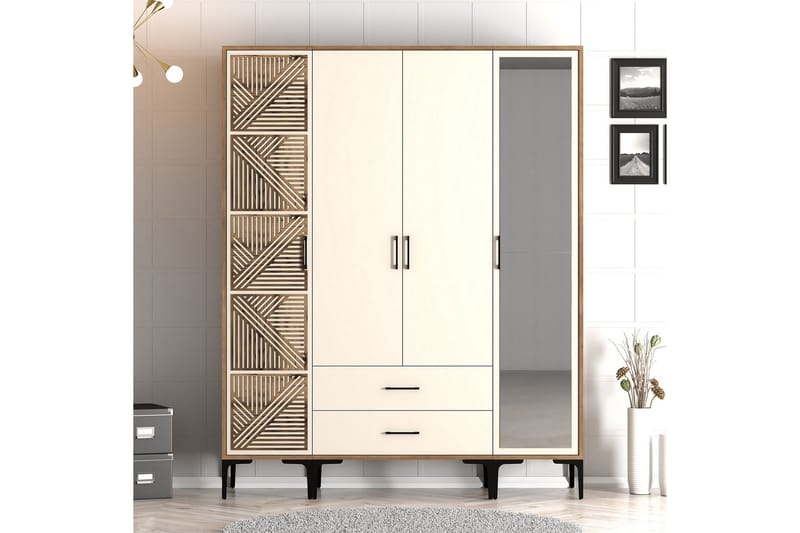 Kumsal Garderob med Spegel - Cream - Förvaring - Klädförvaring - Garderob & garderobssystem