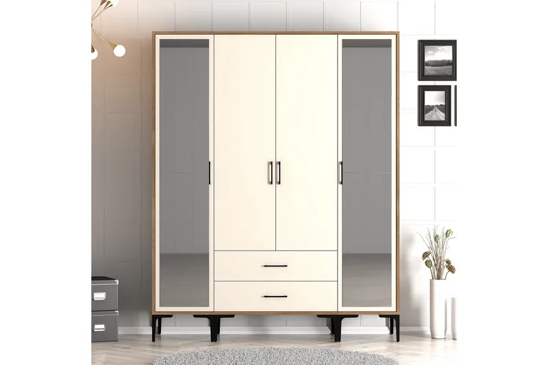 Kumsal Garderob med Spegel - Cream - Förvaring - Klädförvaring - Garderob & garderobssystem