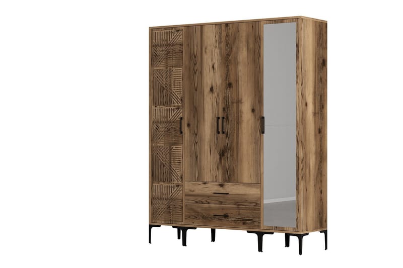 Kumsal Garderob med Spegel - Valnöt - Förvaring - Klädförvaring - Garderob & garderobssystem