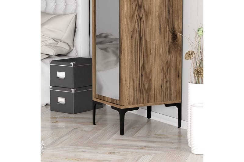 Kumsal Garderob med Spegel - Valnöt - Förvaring - Klädförvaring - Garderob & garderobssystem