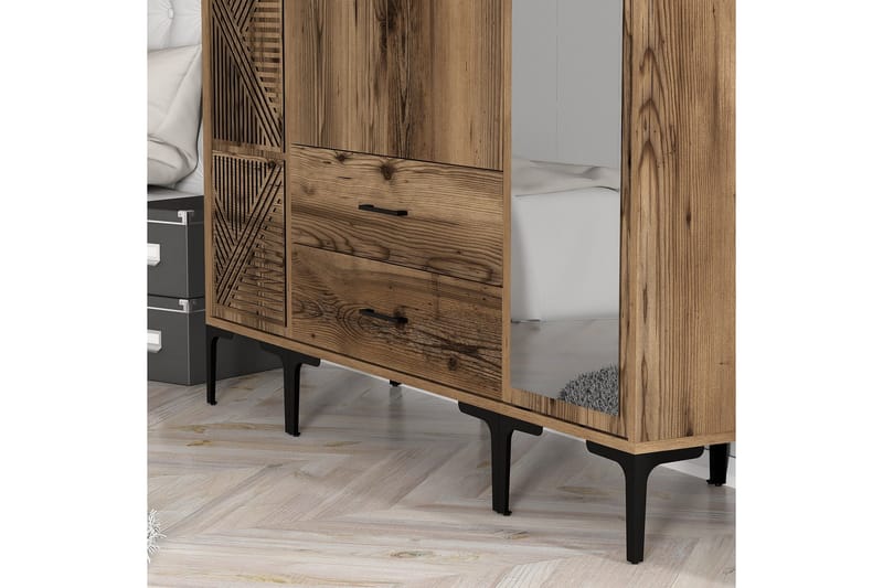 Kumsal Garderob med Spegel - Valnöt - Förvaring - Klädförvaring - Garderob & garderobssystem