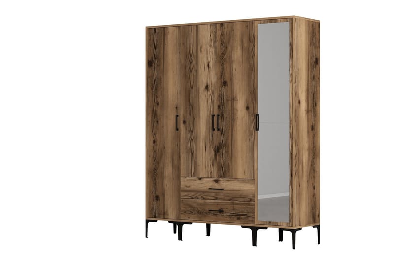 Kumsal Garderob med Spegel - Valnöt - Förvaring - Klädförvaring - Garderob & garderobssystem