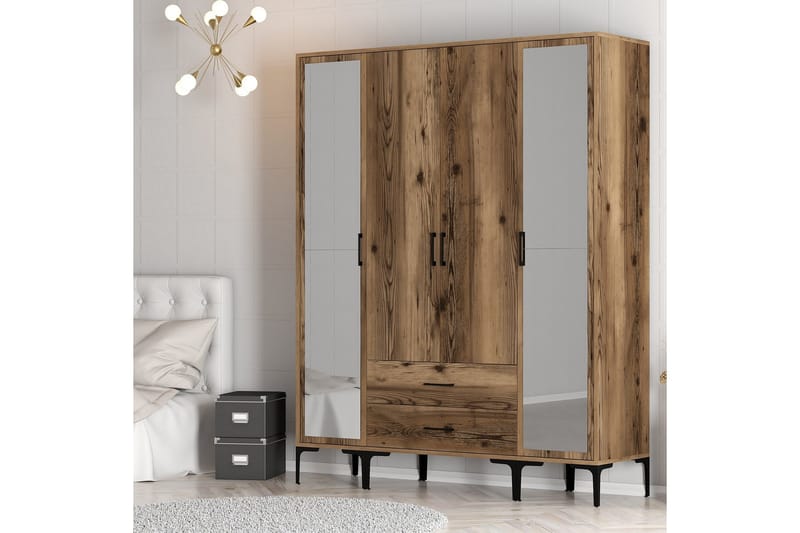 Kumsal Garderob med Spegel - Valnöt - Förvaring - Klädförvaring - Garderob & garderobssystem