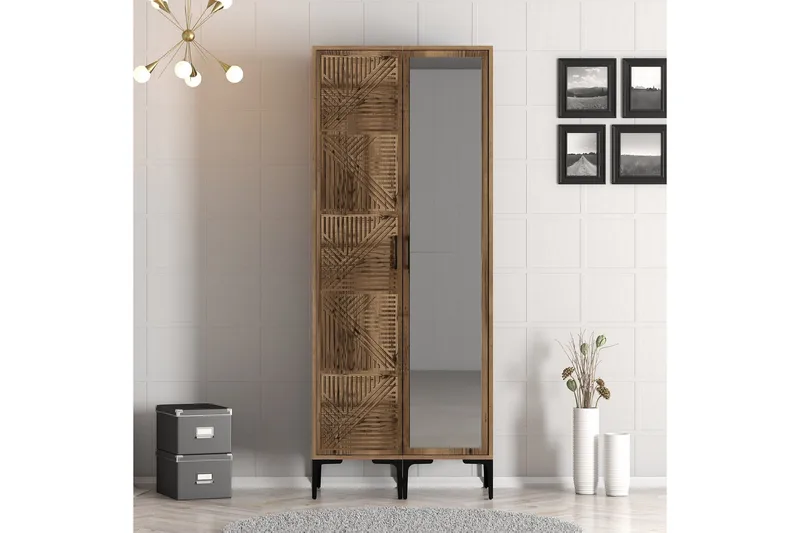 Kumsal Garderob med Spegel - Valnöt - Förvaring - Klädförvaring - Garderob & garderobssystem