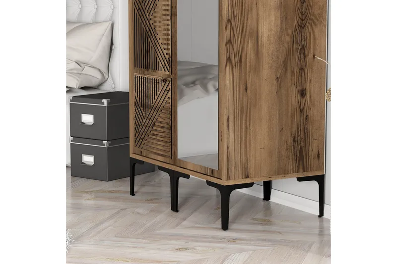 Kumsal Garderob med Spegel - Valnöt - Förvaring - Klädförvaring - Garderob & garderobssystem