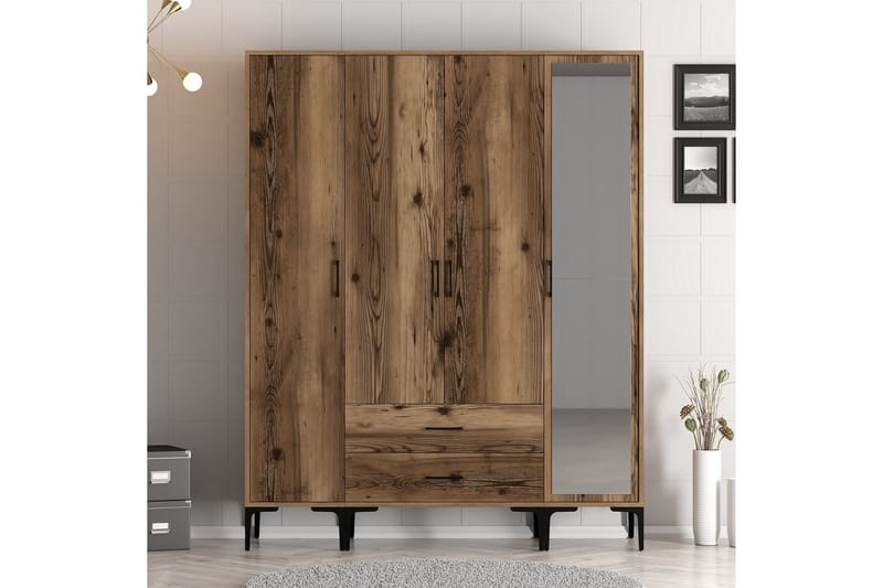 Kumsal Garderob med Spegel - Valnöt - Förvaring - Klädförvaring - Garderob & garderobssystem