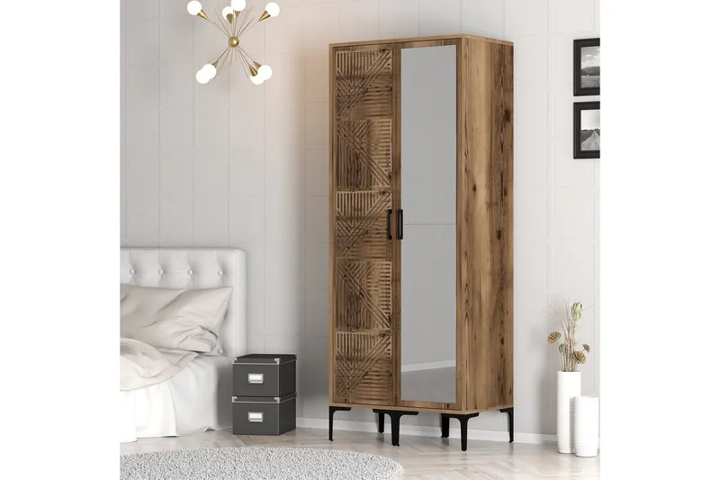 Kumsal Garderob med Spegel - Valnöt - Förvaring - Klädförvaring - Garderob & garderobssystem